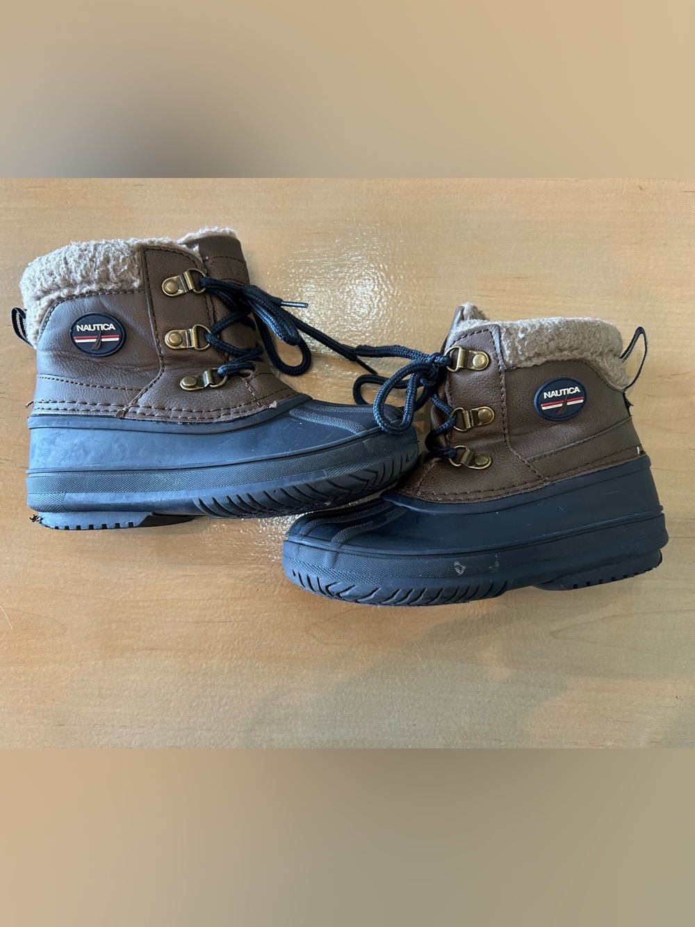 Nautica Kids Brown and Black Waterproof Snow Boot with Faux Fur Collar